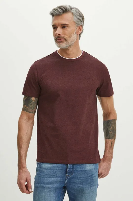 bordowy T-shirt bawełniany męski z domieszką elastanu kolor bordowy Męski