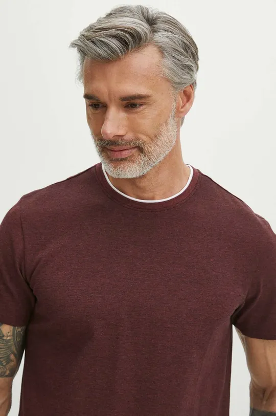 bordowy T-shirt bawełniany męski z domieszką elastanu kolor bordowy