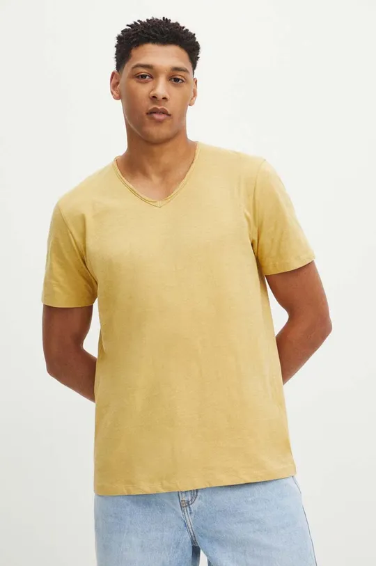 žltá Bavlnené tričko pánsky žltá farba Pánsky