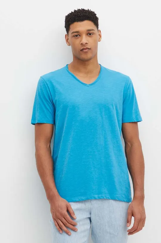 turkusowy T-shirt bawełniany męski gładki kolor turkusowy Męski