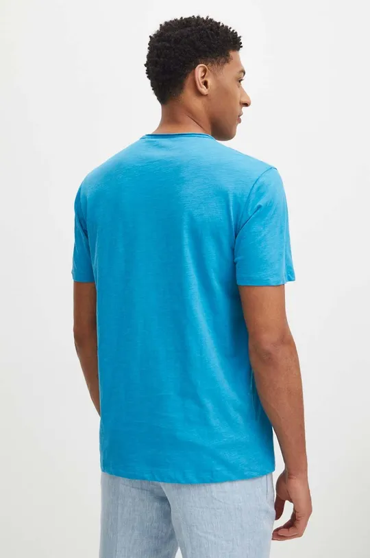 T-shirt bawełniany męski gładki kolor turkusowy 100 % Bawełna