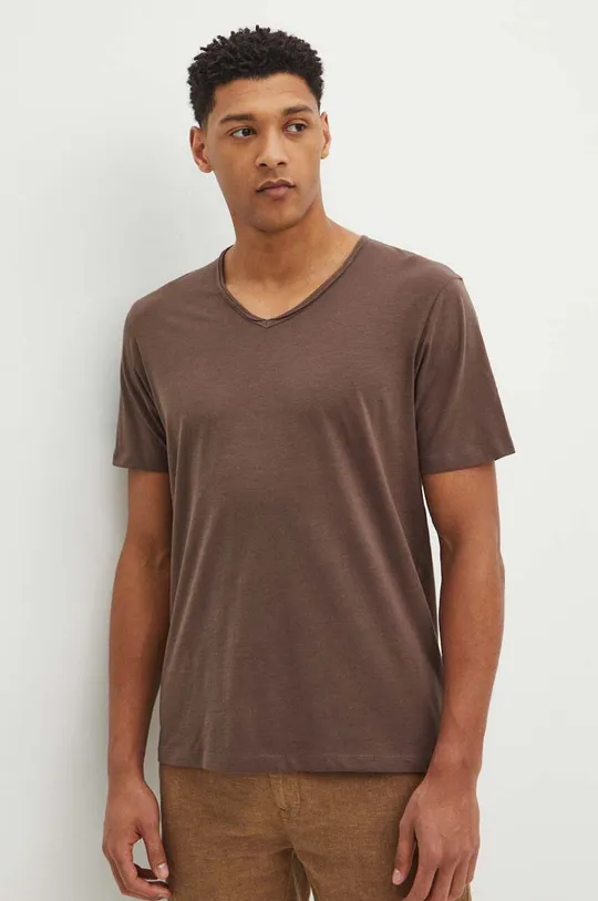 T-shirt bawełniany męski gładki kolor brązowy gładkie brązowy RS24.TSM094