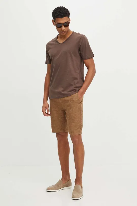 T-shirt bawełniany męski gładki kolor brązowy brązowy
