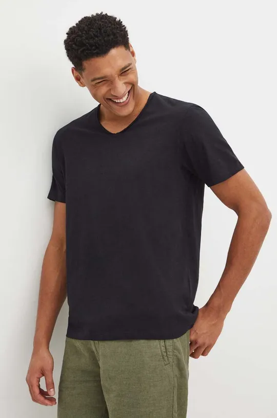 czarny T-shirt bawełniany męski gładki kolor czarny Męski