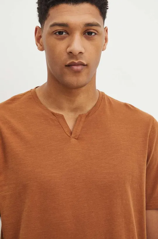 brązowy T-shirt bawełniany męski gładki kolor brązowy