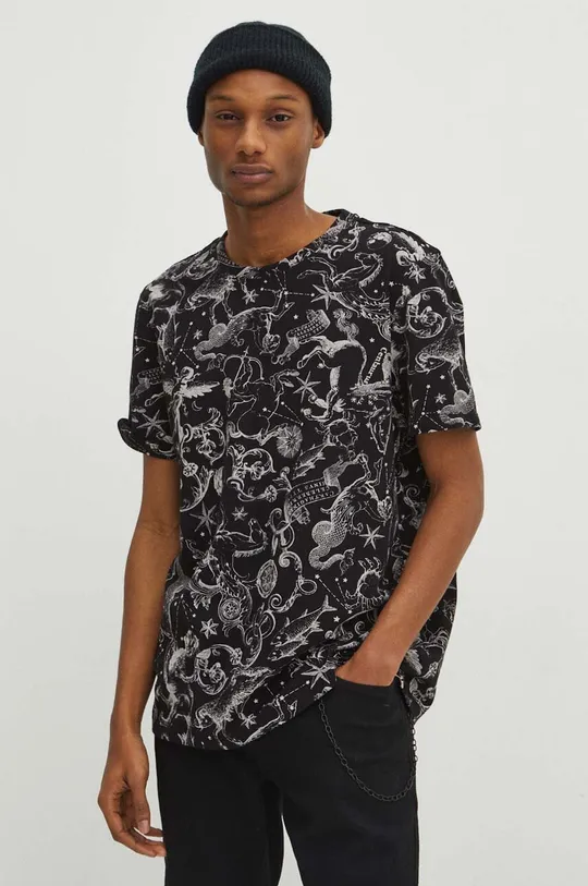 T-shirt bawełniany męski z kolekcji Zodiak kolor czarny czarny