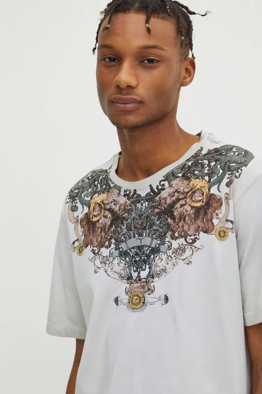 T-shirt bawełniany męski z kolekcji Zodiak - Baran kolor szary Męski
