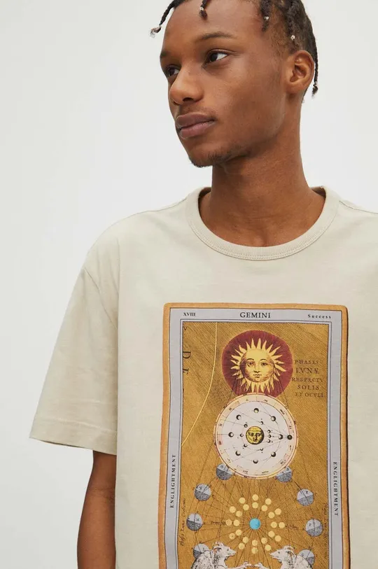 Bavlnené tričko pánske z kolekcie Zverokruh - Blíženci béžová farba Pánsky