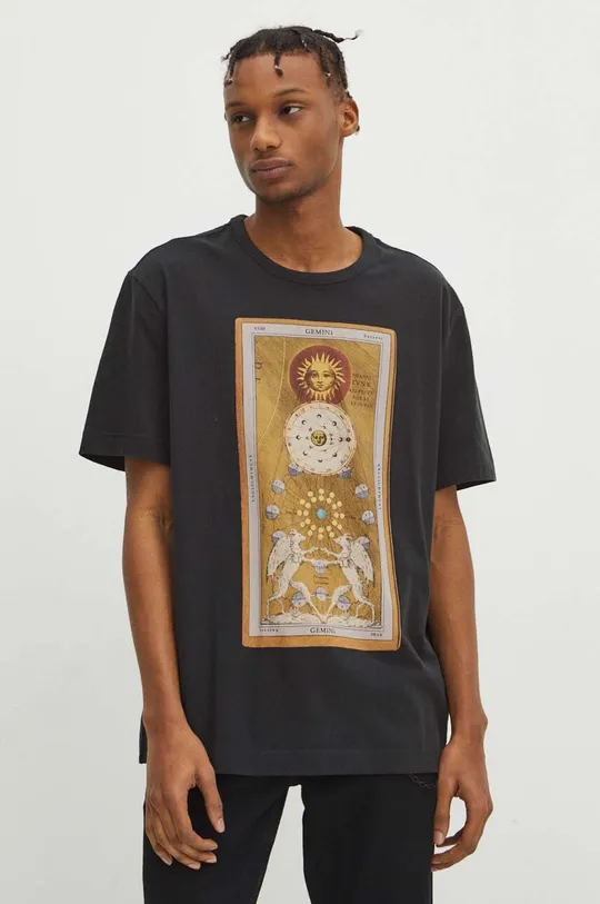 T-shirt bawełniany męski z kolekcji Zodiak - Bliźnięta kolor szary szary