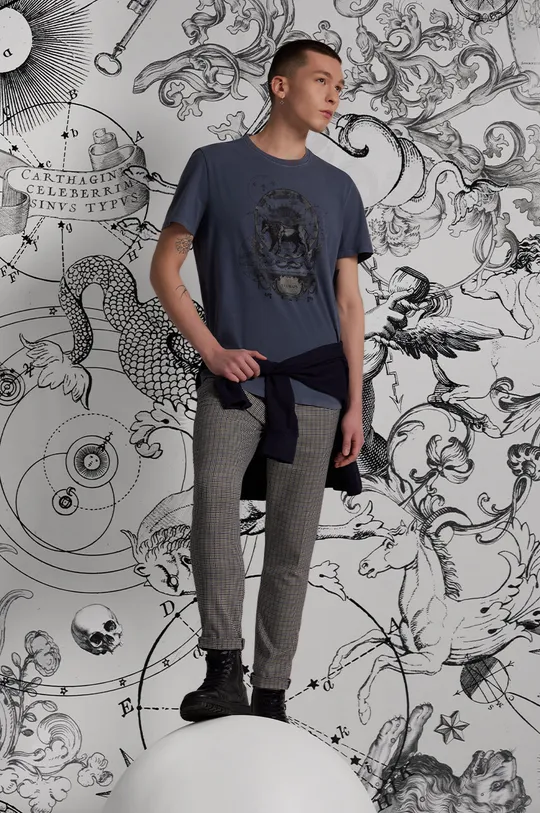 granatowy T-shirt bawełniany męski z kolekcji Zodiak - Byk kolor granatowy Męski