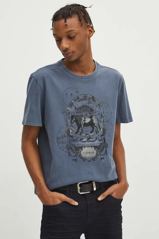 T-shirt bawełniany męski z kolekcji Zodiak - Byk kolor granatowy granatowy