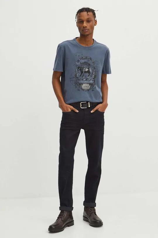 T-shirt bawełniany męski z kolekcji Zodiak - Byk kolor granatowy 100 % Bawełna