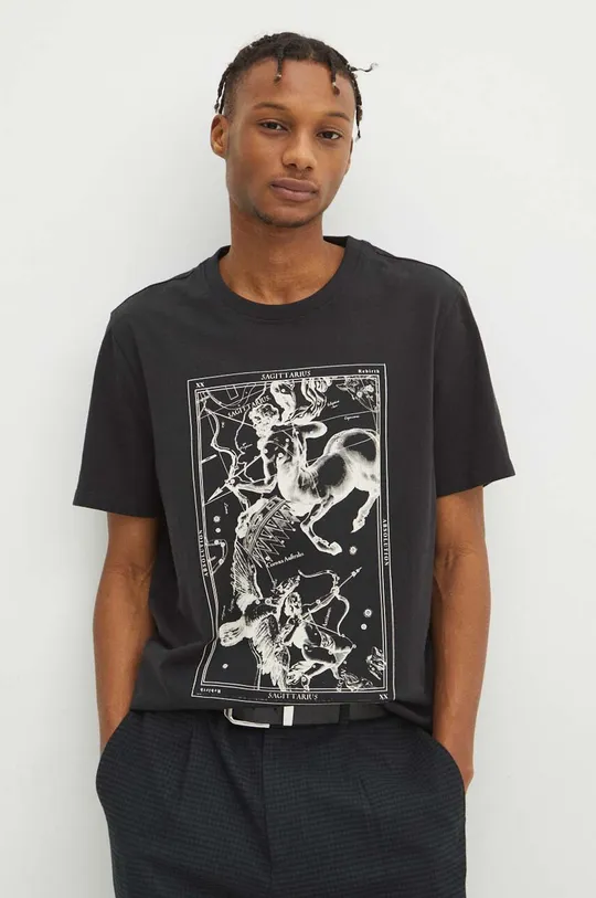 T-shirt bawełniany męski z kolekcji Zodiak - Strzelec kolor szary szary