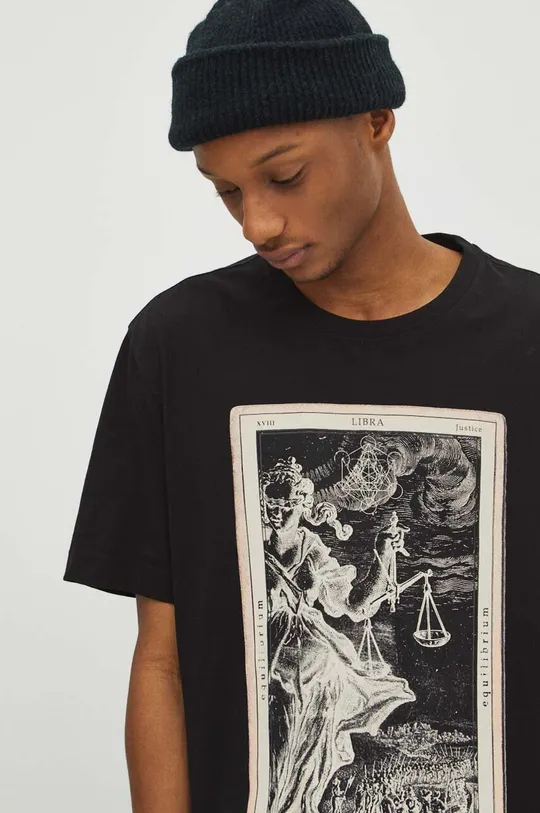 T-shirt bawełniany męski z kolekcji Zodiak - Waga kolor czarny Męski