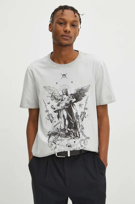 Bavlnené tričko pánske z kolekcie Zverokruh - Panna šedá farba sivá
