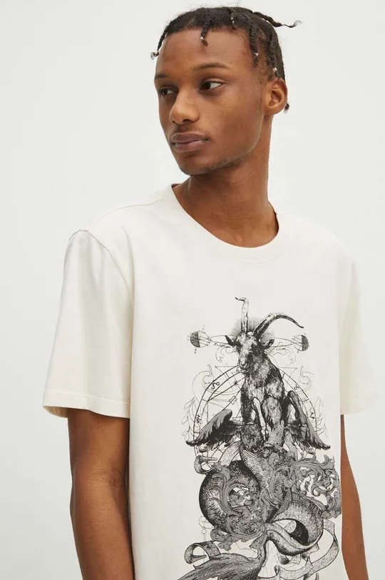 T-shirt bawełniany męski z kolekcji Zodiak - Koziorożec kolor beżowy Męski