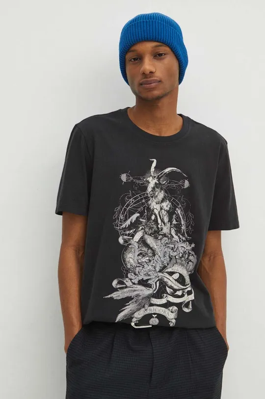 T-shirt bawełniany męski z kolekcji Zodiak - Koziorożec kolor szary szary