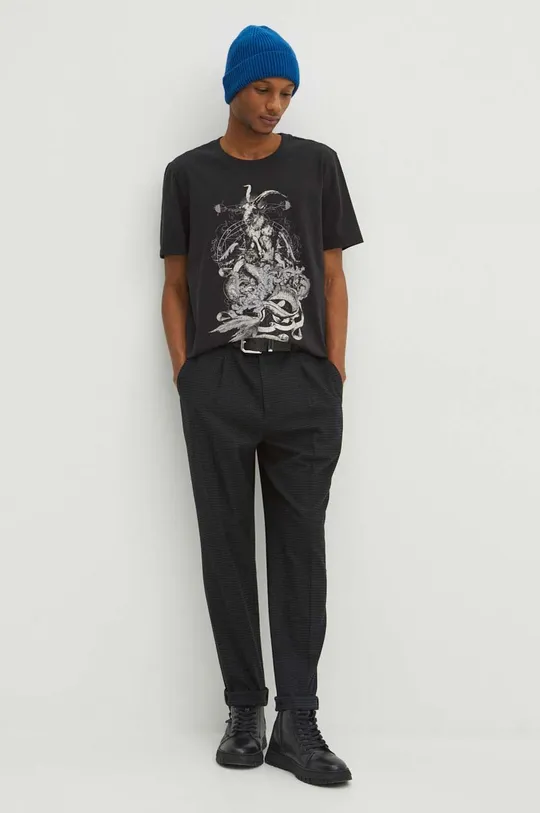T-shirt bawełniany męski z kolekcji Zodiak - Koziorożec kolor szary 100 % Bawełna