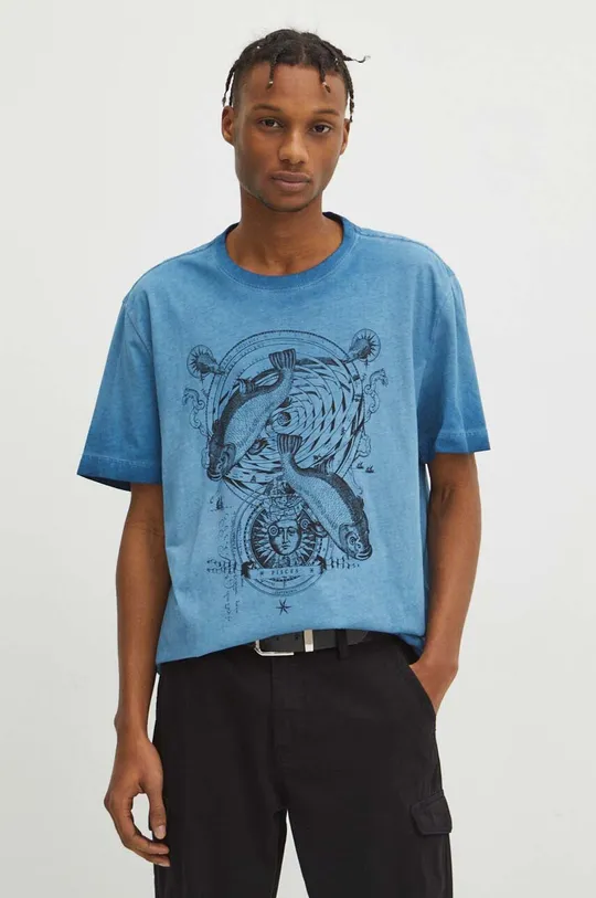 T-shirt bawełniany męski z kolekcji Zodiak - Ryby kolor granatowy granatowy