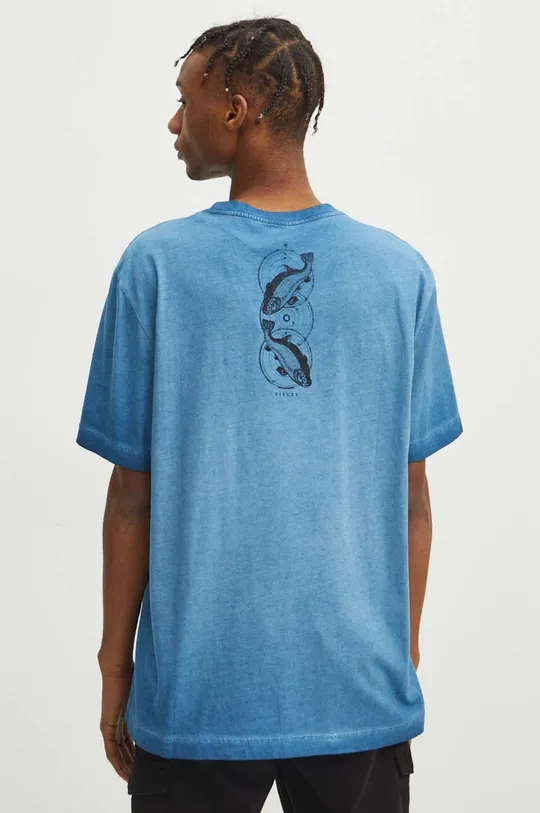 granatowy T-shirt bawełniany męski z kolekcji Zodiak - Ryby kolor granatowy