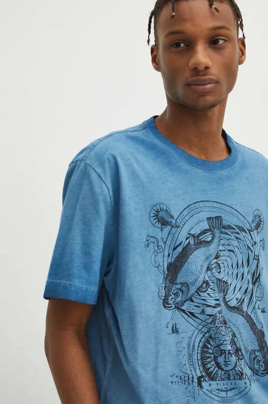 T-shirt bawełniany męski z kolekcji Zodiak - Ryby kolor granatowy Męski