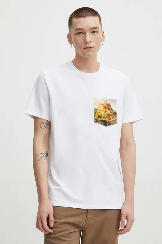 T-shirt bawełniany męski z domieszką elastanu z kolekcji Eviva L'arte kolor biały biały