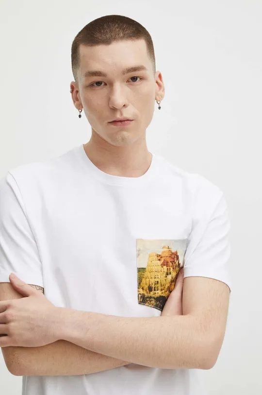 T-shirt bawełniany męski z domieszką elastanu z kolekcji Eviva L'arte kolor biały Męski
