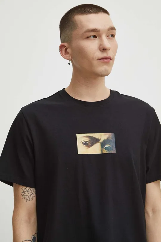 T-shirt bawełniany męski z domieszką elastanu z kolekcji Eviva L'arte kolor czarny Męski