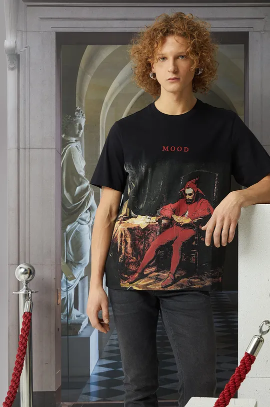 czarny T-shirt bawełniany męski z kolekcji Eviva L'arte kolor czarny Męski