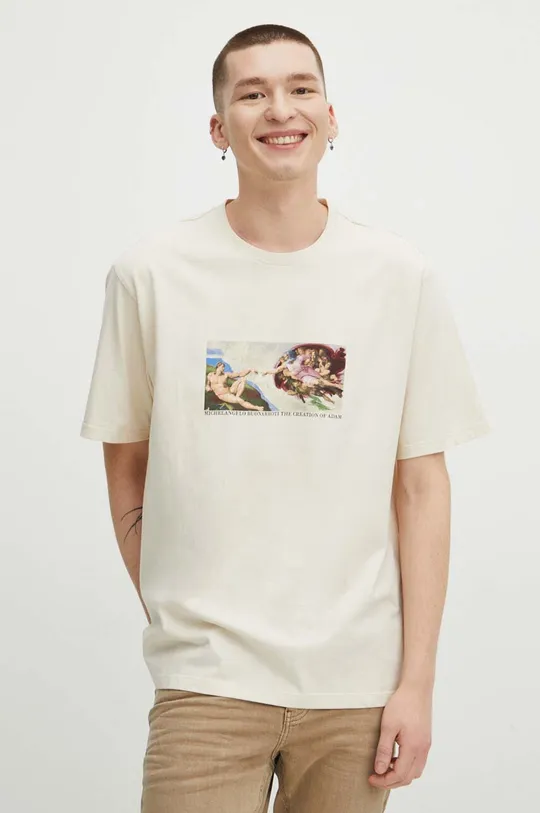 T-shirt bawełniany męski z kolekcji Eviva L'arte kolor beżowy beżowy