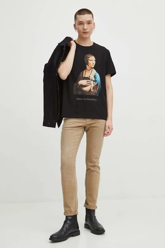 T-shirt bawełniany męski z kolekcji Eviva L'arte kolor czarny 100 % Bawełna