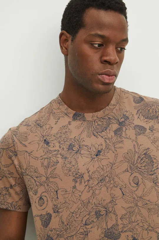 béžová Bavlnené tričko pánske so vzorom béžová farba