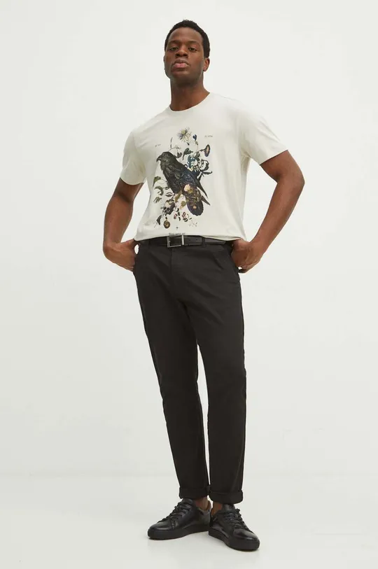 T-shirt bawełniany męski z domieszką elastanu kolor beżowy beżowy