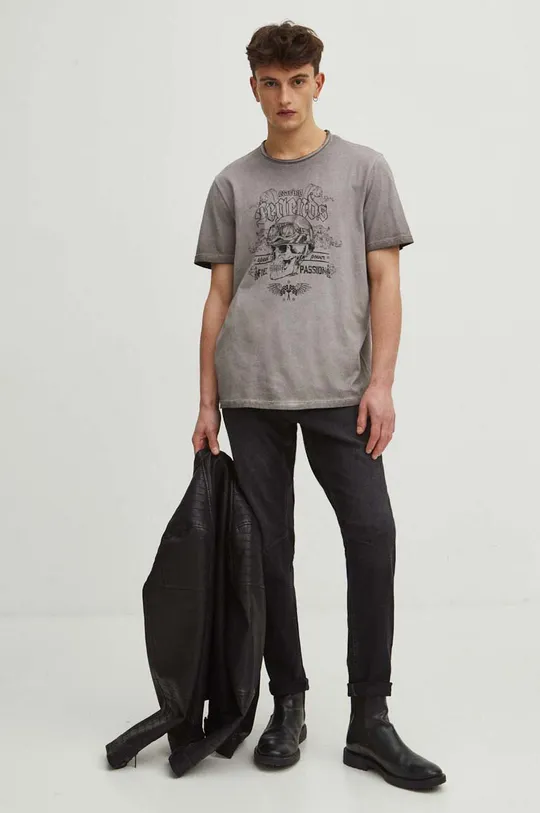 T-shirt bawełniany męski z nadrukiem kolor beżowy beżowy