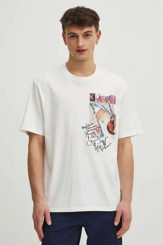 Bavlněné tričko pánské z kolekce Graphics Series béžová barva béžová