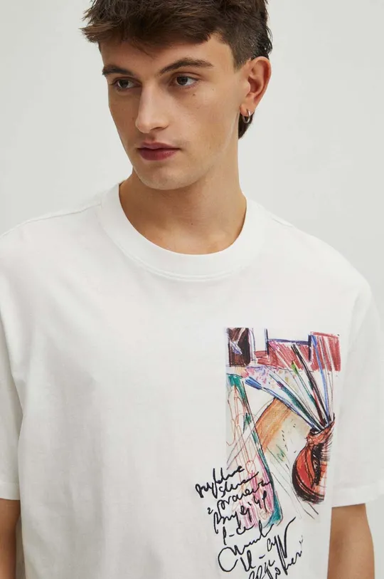 Bavlněné tričko pánské z kolekce Graphics Series béžová barva Pánský