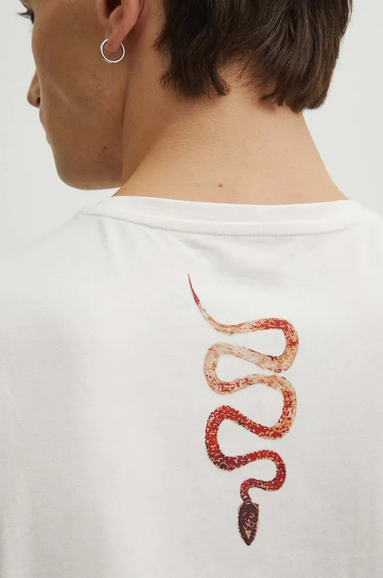 Bavlnené tričko pánske s elastanom z kolekcie Graphics Series béžová farba