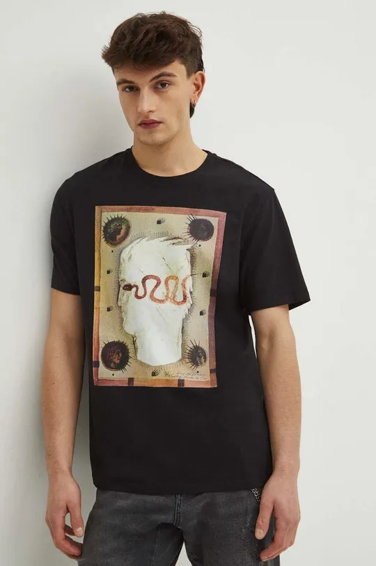 Bavlněné tričko pánské s elastanem z kolekce Graphics Series černá barva černá