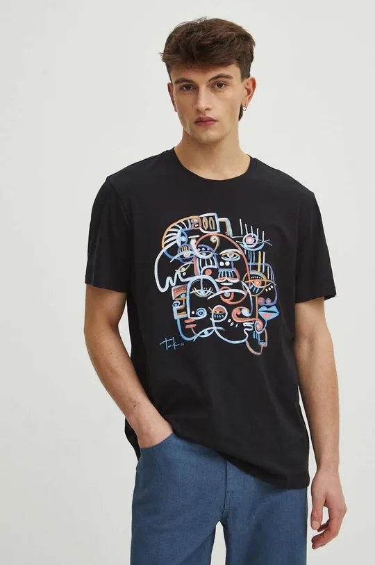 T-shirt bawełniany męski z domieszką elastanu by Kasia Wysocka – TerraKata, Grafika Polska kolor czarny czarny