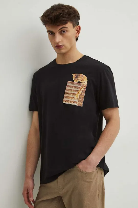 Bavlněné tričko pánské s elastanem z kolekce Graphics Series černá barva Pánský