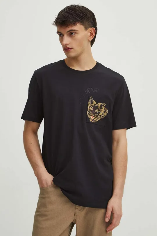 Bavlnené tričko pánske s elastanom z kolekcie Graphics Series čierna farba Pánsky