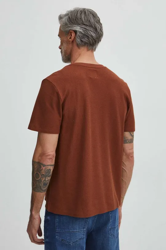 T-shirt bawełniany męski z fakturą kolor brązowy 100 % Bawełna