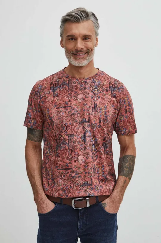 fioletowy T-shirt bawełniany męski wzorzysty kolor fioletowy