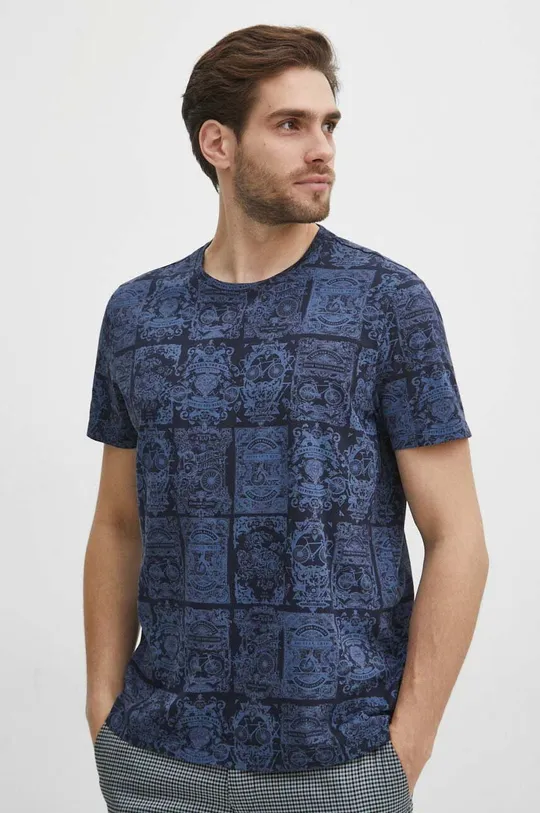 granatowy T-shirt bawełniany męski wzorzysty kolor granatowy