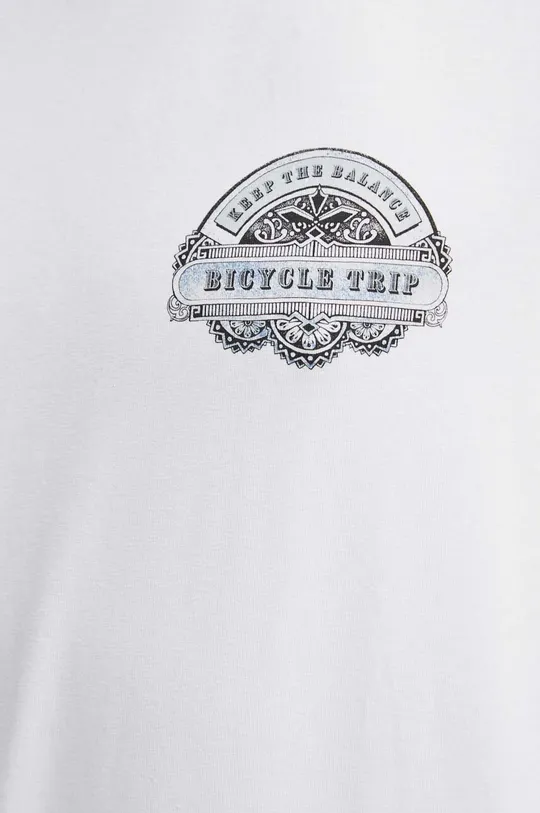 T-shirt bawełniany męski z domieszką elastanu z nadrukiem kolor biały Męski