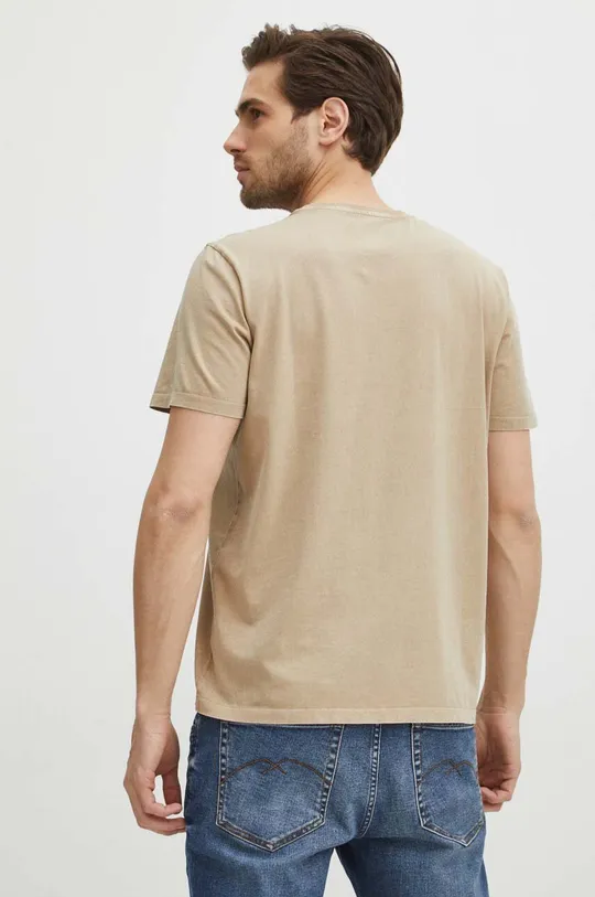 T-shirt bawełniany męski z nadrukiem kolor beżowy 100 % Bawełna