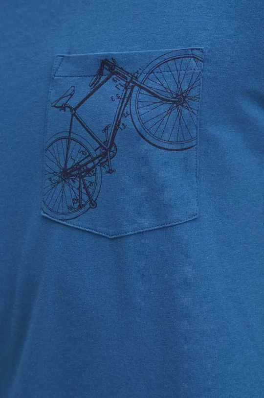 T-shirt bawełniany męski z domieszką elastanu z nadrukiem kolor niebieski Męski