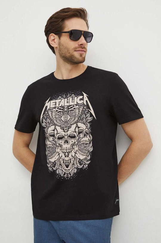 czarny T-shirt bawełniany męski Metallica kolor czarny