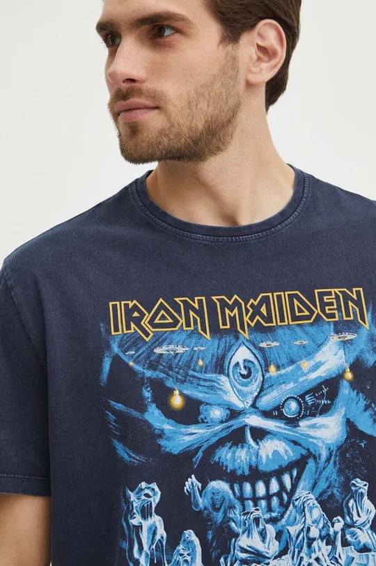 granatowy T-shirt bawełniany męski Iron Maiden kolor granatowy