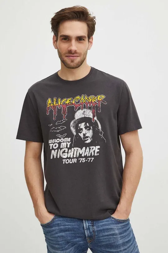Bavlnené tričko pánske Alice Cooper šedá farba sivá